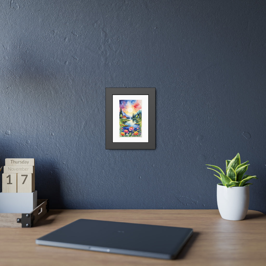 Framed Nature Poster — Watercolor Lakeside Landscape Art Print