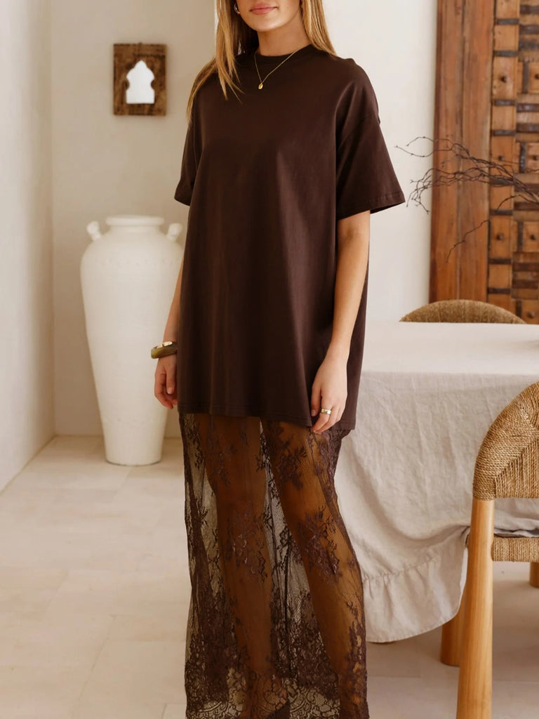 Floral Patchwork Short Sleeve T Shirt Loose Dress