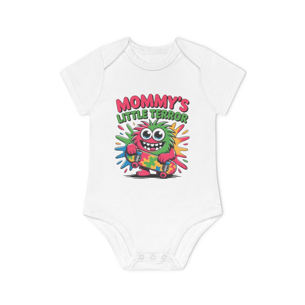 Baby Bodysuit – “Mommy’s Little Terror” Colorful Monster Organic Onesie