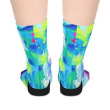 Vibrant Abstract Mid-Length Socks — Neon Tie-Dye Athletic Crew Socks thumbnail 2