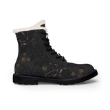 Women's Black Rose Fur-Lined Leather Boots — Warm Winter Lace-Up Combat Style thumbnail 1