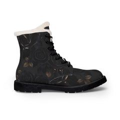 Black boot with white lining on a white background