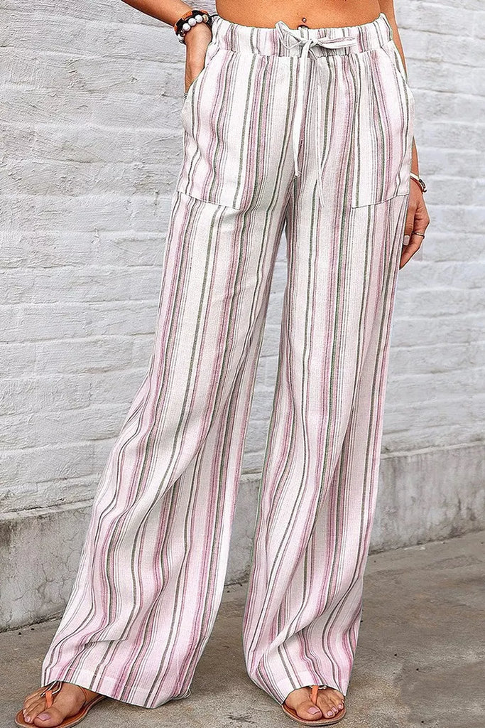 Full Size Striped Wide-Leg Pants Plus Size