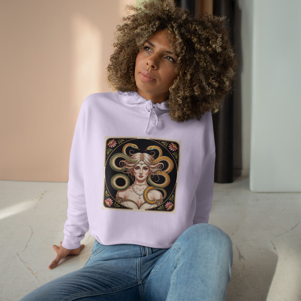 Art Nouveau Medusa Crop Hoodie — Vintage Goddess Graphic