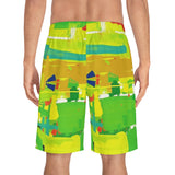 Men's Vibrant Abstract Board Shorts — Tropical Green AOP thumbnail 4