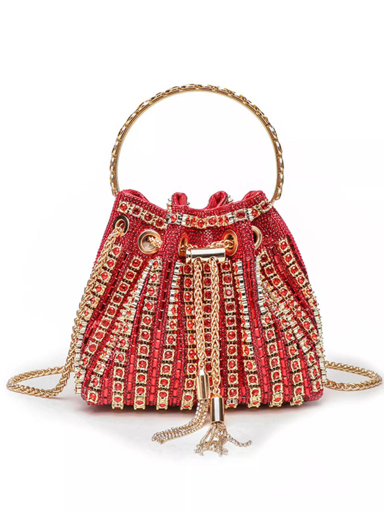 Rhinestone Embellished Bucket Crossbody Bag