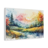 Watercolor Mountain Landscape Matte Canvas Wall Art, Stretched 1.25" thumbnail 1