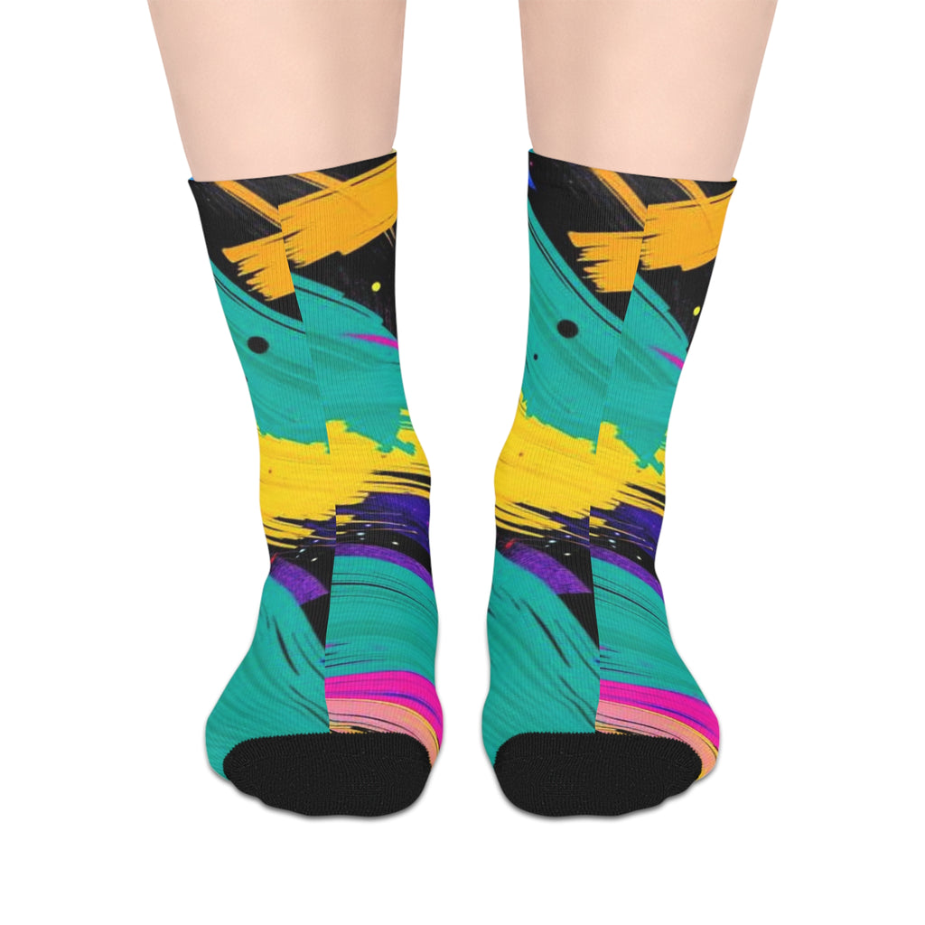 Vibrant Abstract Brushstroke Mid-Length Socks — Colorful Retro Art Crew Socks