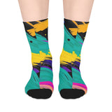 Vibrant Abstract Brushstroke Mid-Length Socks — Colorful Retro Art Crew Socks thumbnail 1