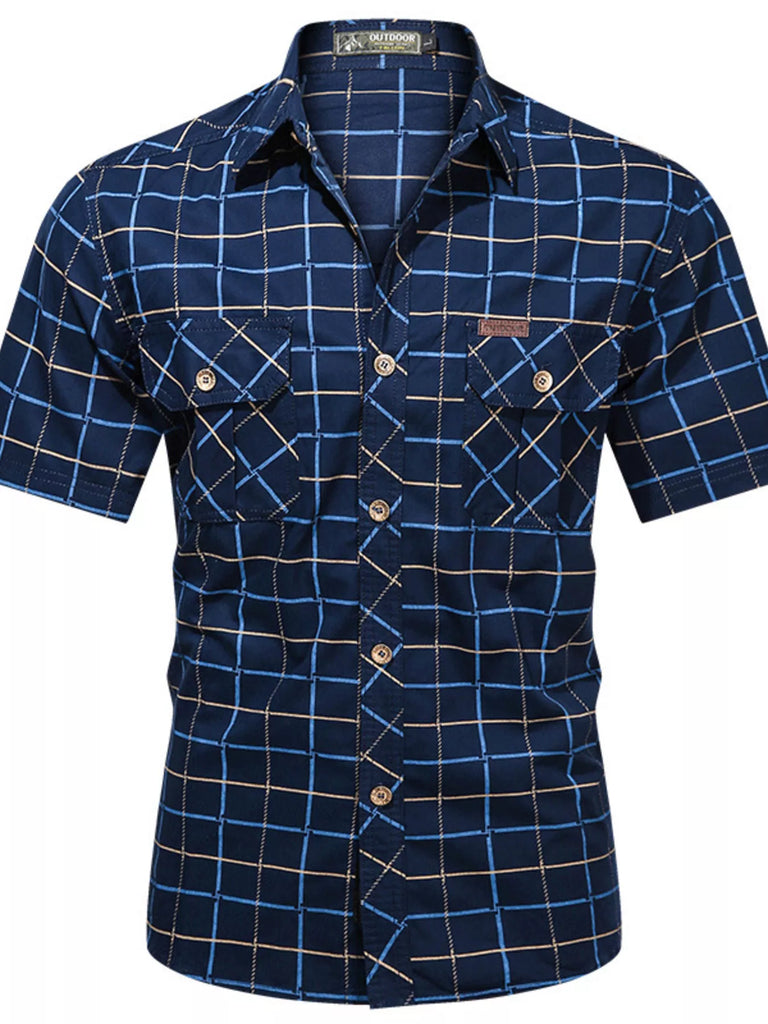 Men's Plus Size Casual Plaid Short-Sleeve Shirt