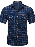 Men's Plus Size Casual Plaid Short-Sleeve Shirt thumbnail 3