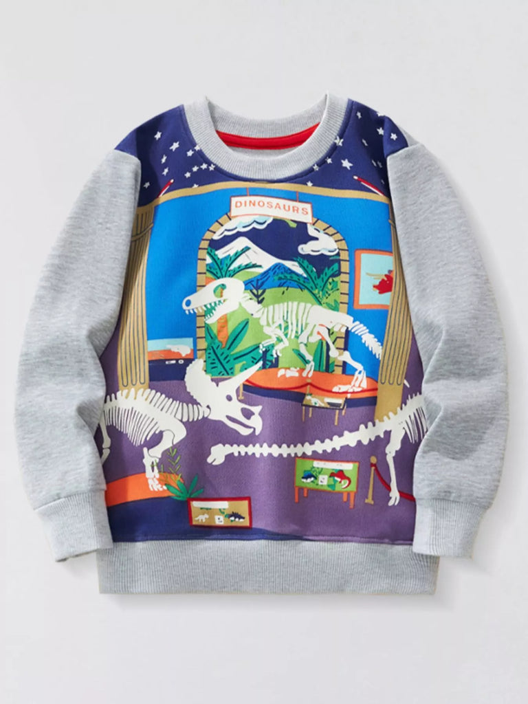 Children's Dinosaur Museum Graphic Crew Neck Sweatshirt