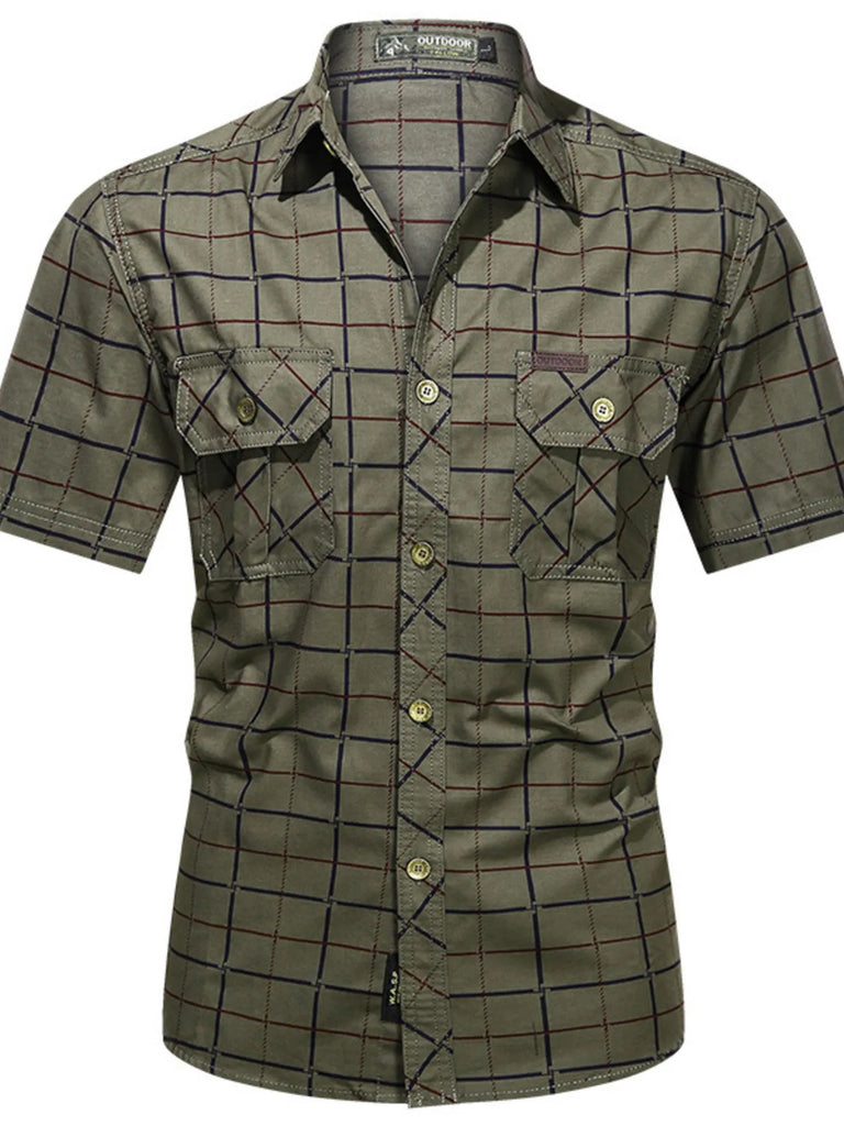 Men's Plus Size Casual Plaid Short-Sleeve Shirt