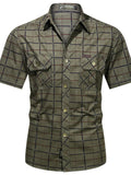 Men's Plus Size Casual Plaid Short-Sleeve Shirt thumbnail 4