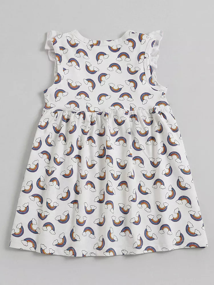 Children's Rainbow Print Ruffle Sleeve Dress