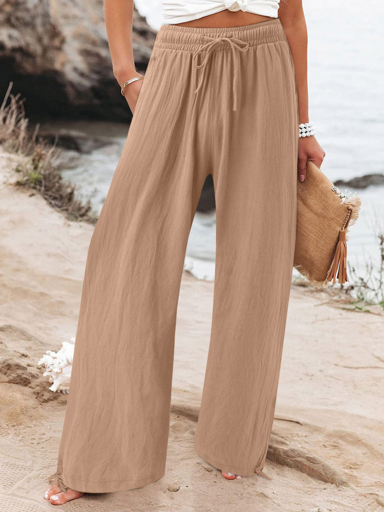 Full Size Drawstring Wide Leg Pants Plus Size