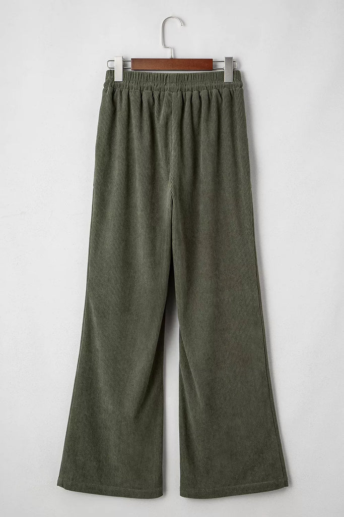 Drawstring Corduroy Wide Leg Pants