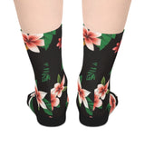 Tropical Plumeria Mid-Length Socks — Floral Black Crew Socks thumbnail 2
