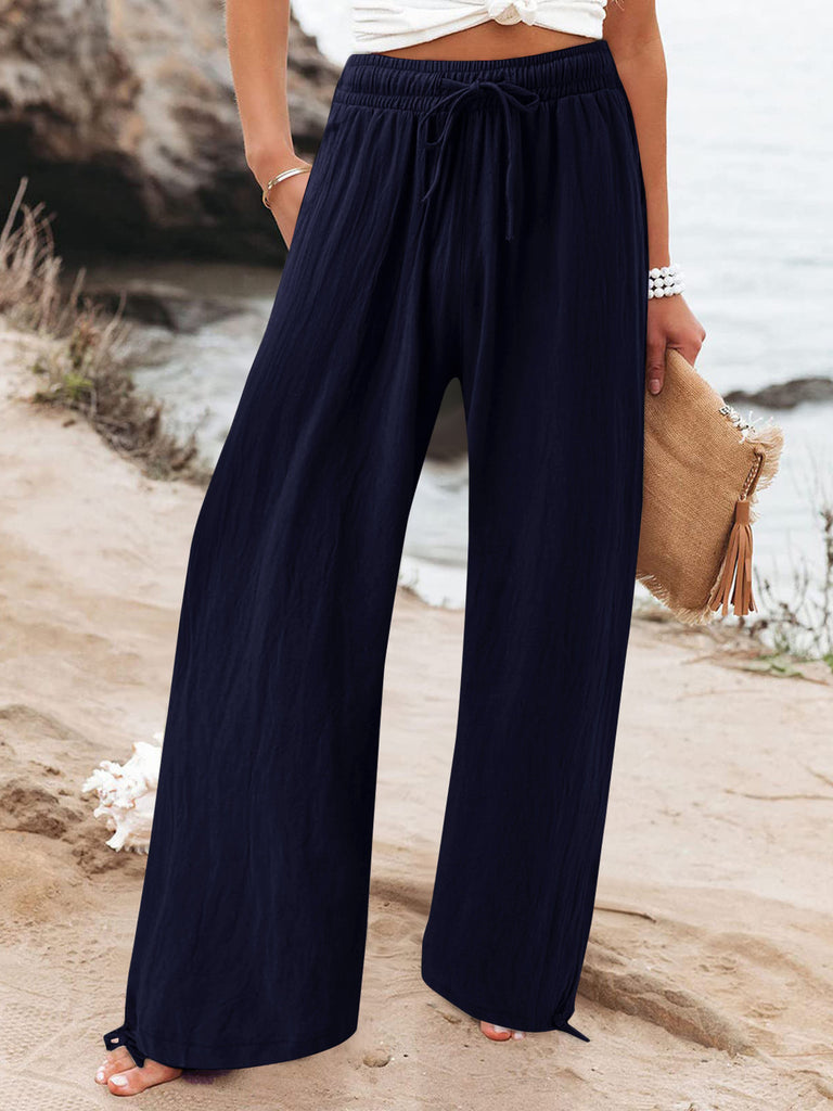 Full Size Drawstring Wide Leg Pants Plus Size