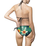 Floral Tropical Tie-Side Bikini — Green Hibiscus Print Swimwear thumbnail 3