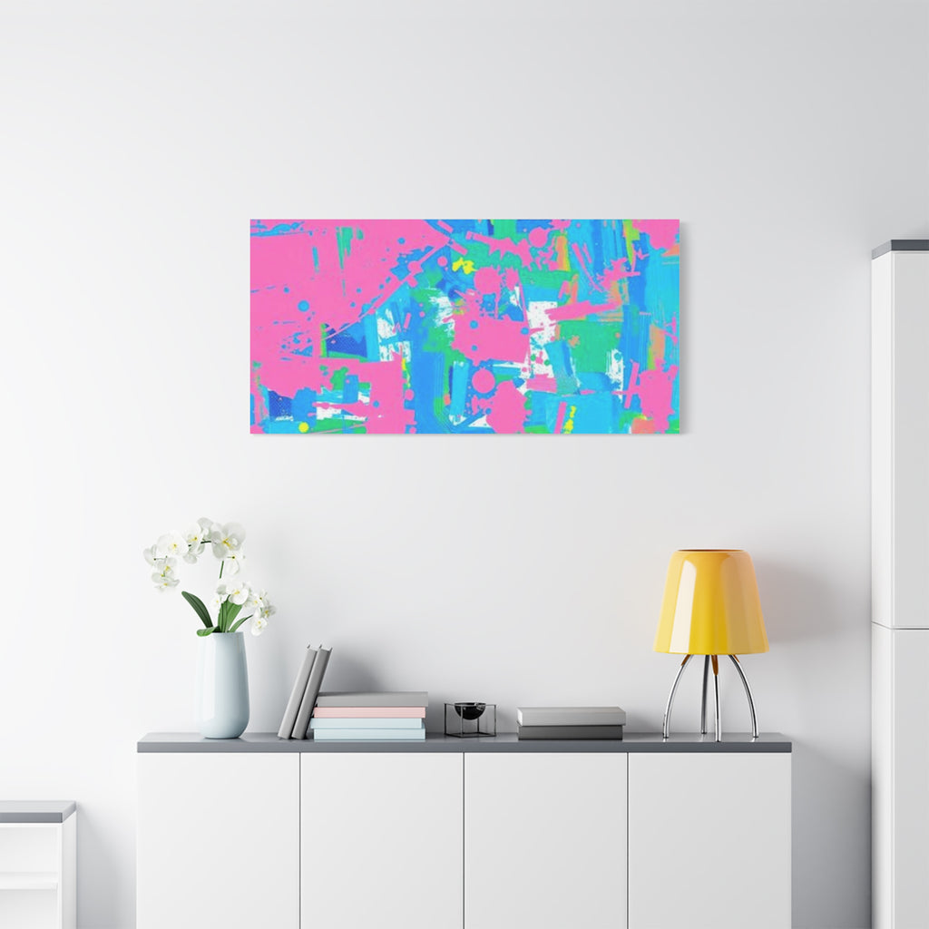 Neon Splash Abstract Canvas Print – Bright Pink & Aqua Modern Wall Art