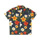 Men's Tropical Floral Hawaiian Shirt — Black Plumeria Aloha Shirt for Beach, Vacation & Luau thumbnail 1