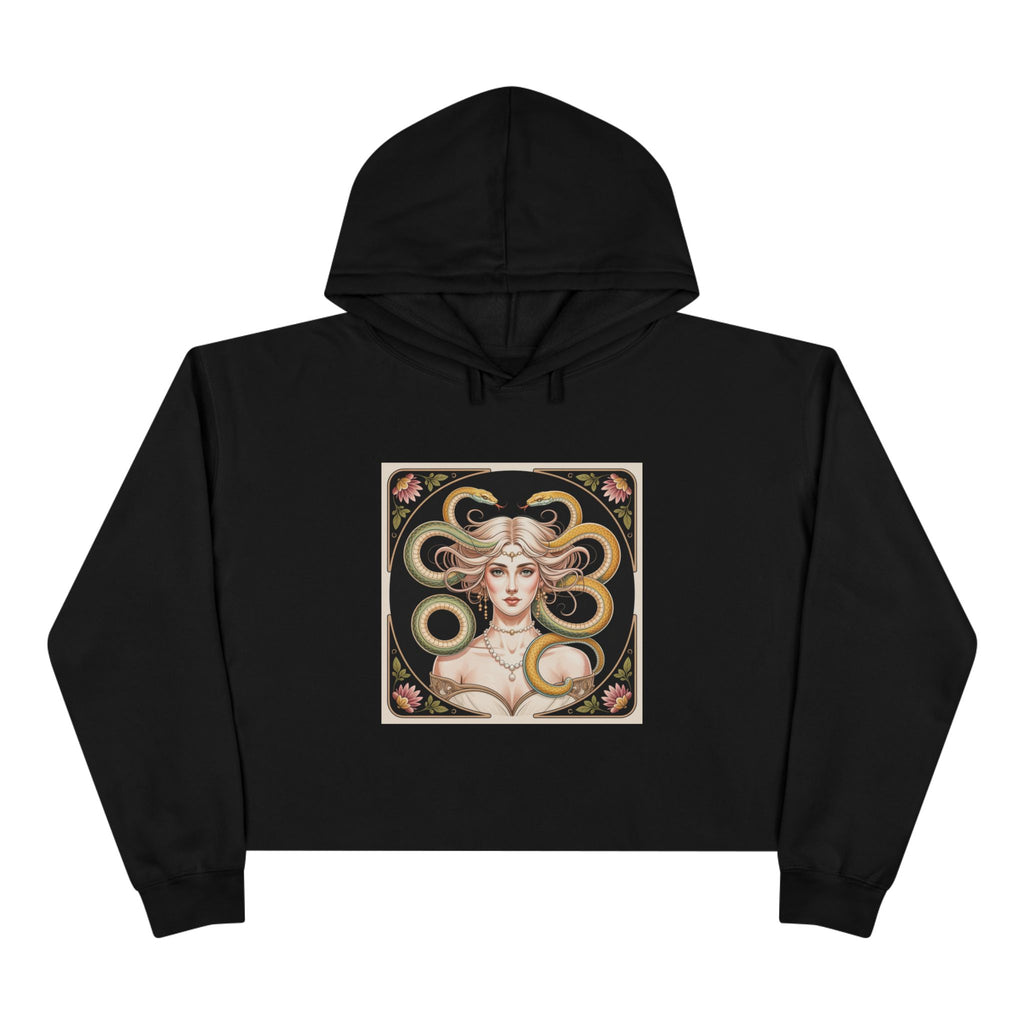 Art Nouveau Medusa Crop Hoodie — Vintage Goddess Graphic