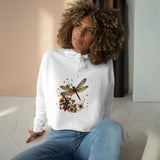 Dragonfly Floral Crop Hoodie — Botanical Watercolor Dragonfly Graphic thumbnail 6