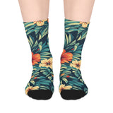 Tropical Floral Mid-Length Socks — Hibiscus Leaf Pattern thumbnail 1