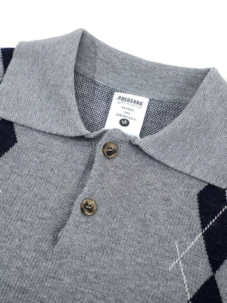 Men's Argyle Knit Short Sleeve Polo