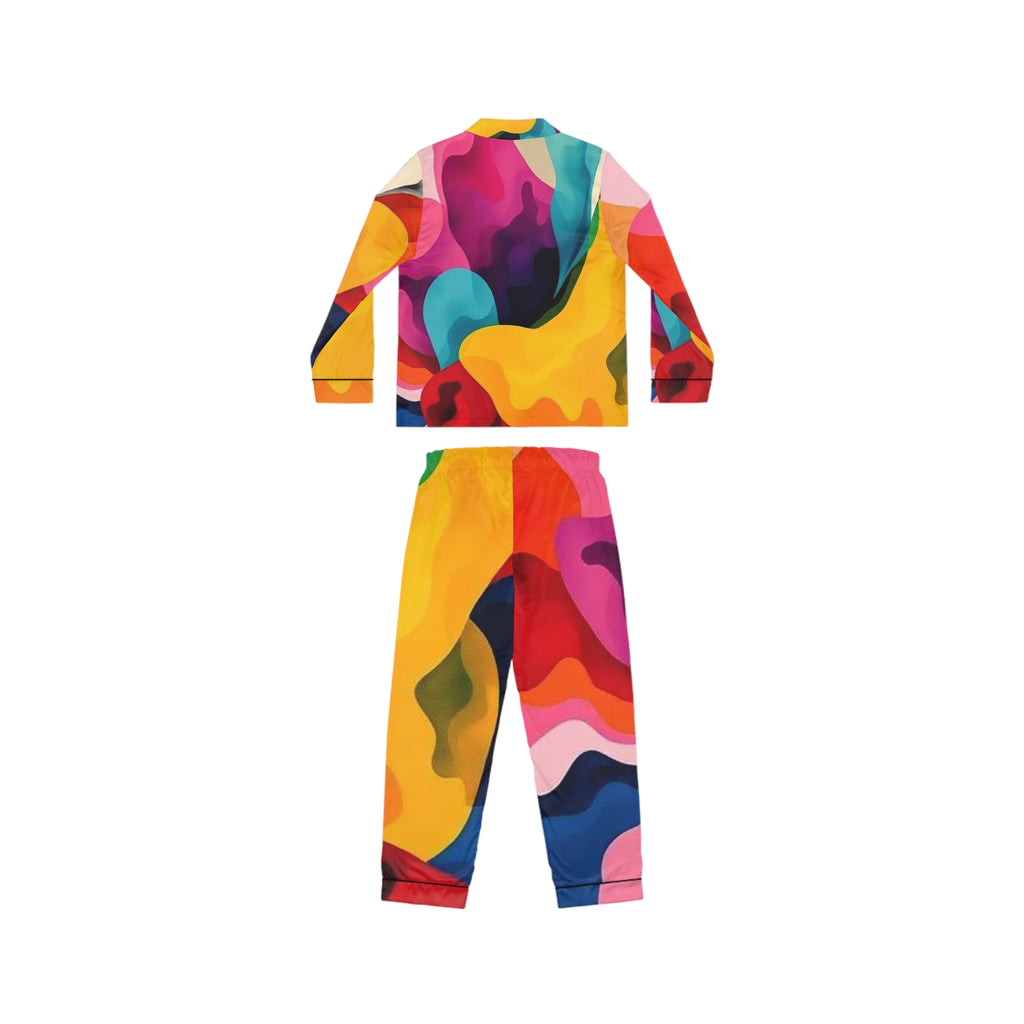 Colorful Abstract Satin Pajama Set — Women's Vibrant Lounge PJs