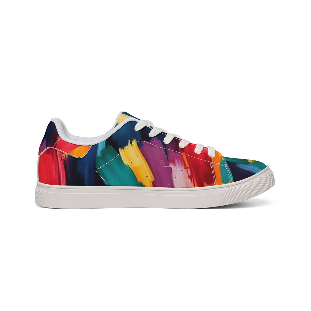 Men's Low-Top Sneakers — Colorful Abstract Brushstroke Leather Shoes