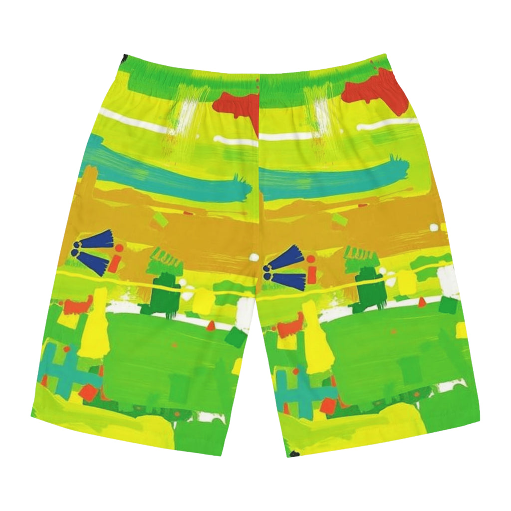 Men's Vibrant Abstract Board Shorts — Tropical Green AOP