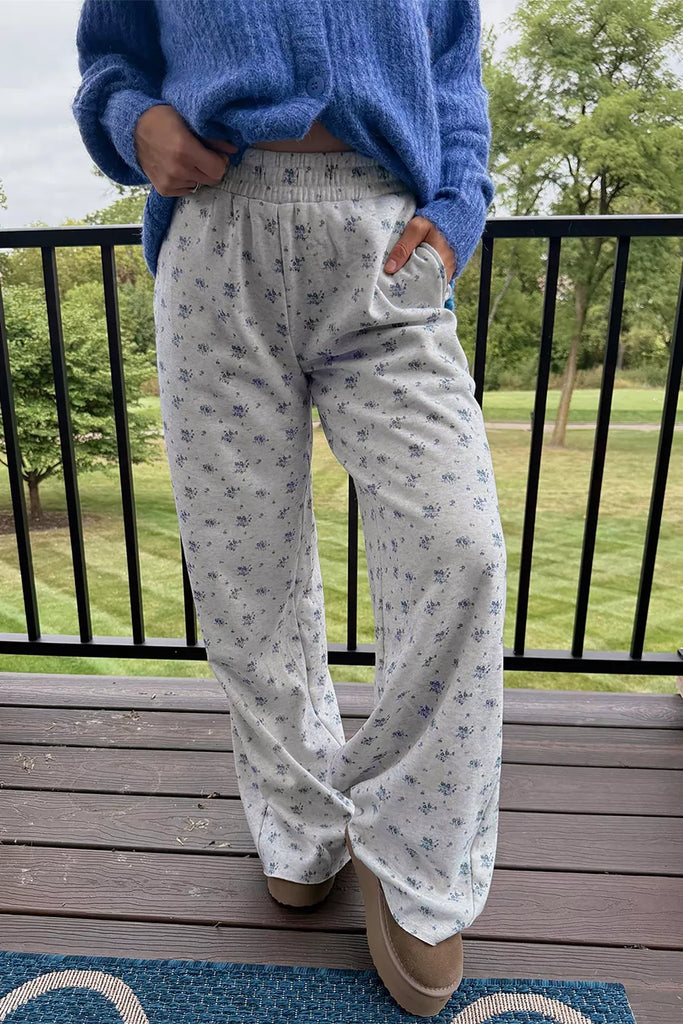 Floral Print Elastic Waist Pants