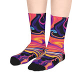 Psychedelic Swirl Mid-Length Socks — Vibrant Abstract Marble Design thumbnail 3