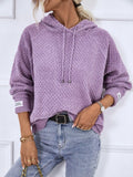 Texture Drawstring Long Sleeve Hooded Sweater thumbnail 3