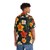 Men's Tropical Floral Hawaiian Shirt — Black Plumeria Aloha Shirt for Beach, Vacation & Luau thumbnail 4