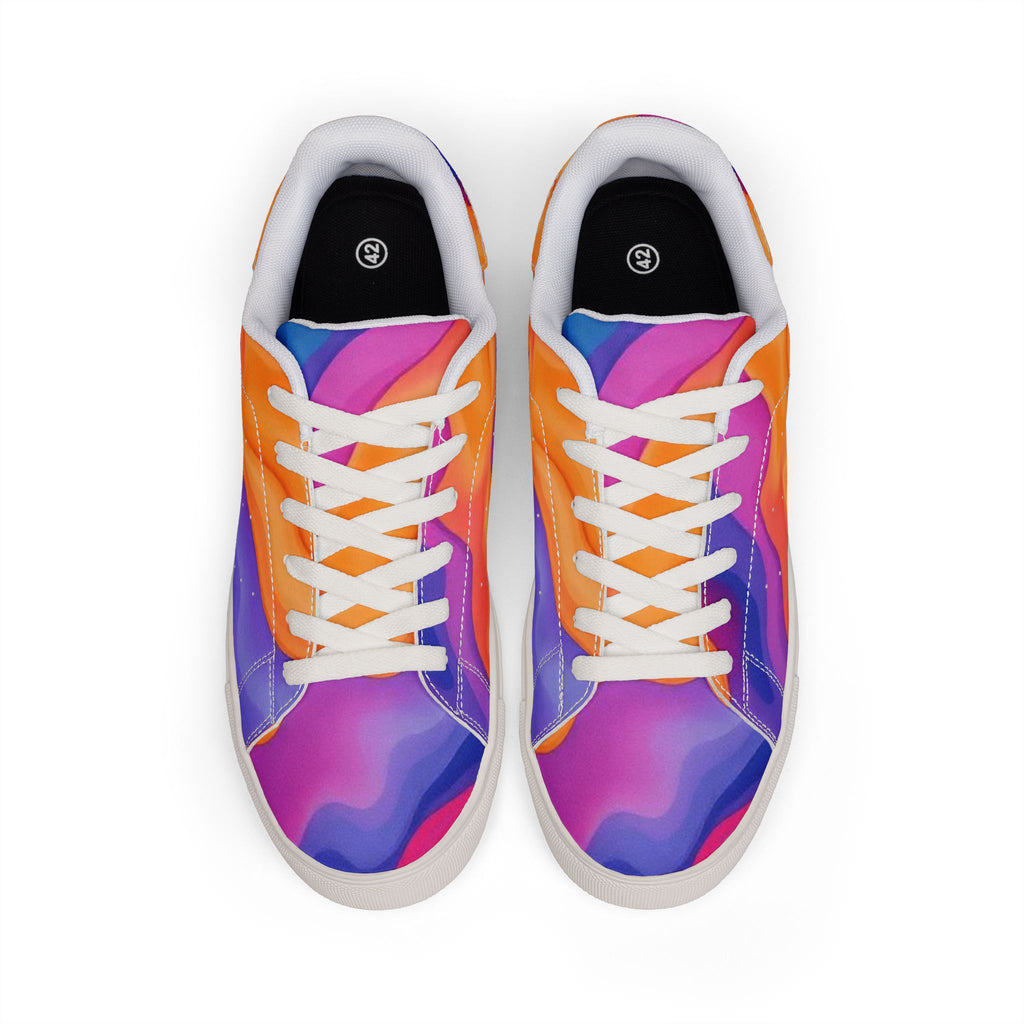 Men's Low-Top Sneakers — Vibrant Sunset Swirl Leather Casual Shoes