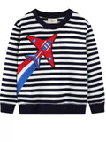 Children's Striped Airplane Applique Crewneck Sweatshirt thumbnail 1
