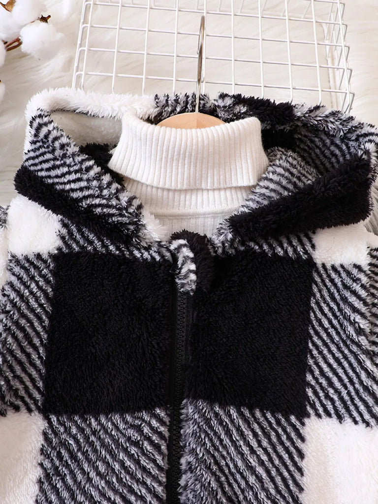 Children's Cozy Plaid Hooded Fleece Jacket