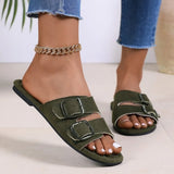 Double Buckle Flat Slide Sandals thumbnail 1