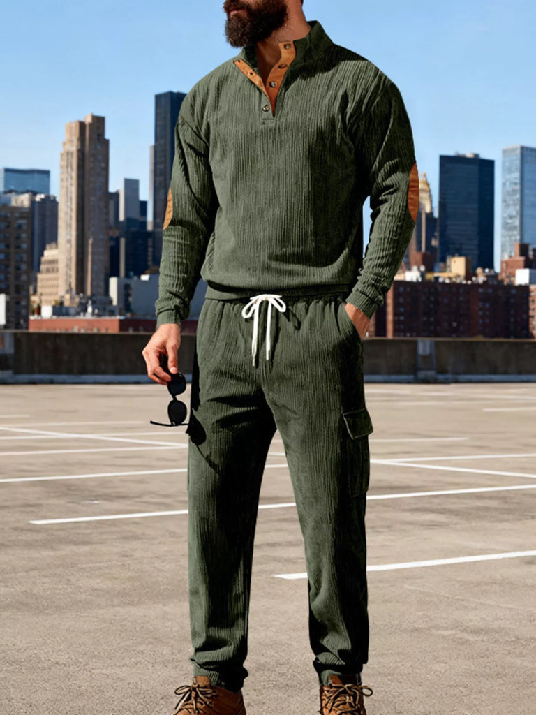 Men's Full Size Casual Button Detail Top and Pants Set Plus Size