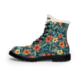 Floral Fur-Lined Leather Boots – Tropical Hibiscus Winter Boots for Women thumbnail 4