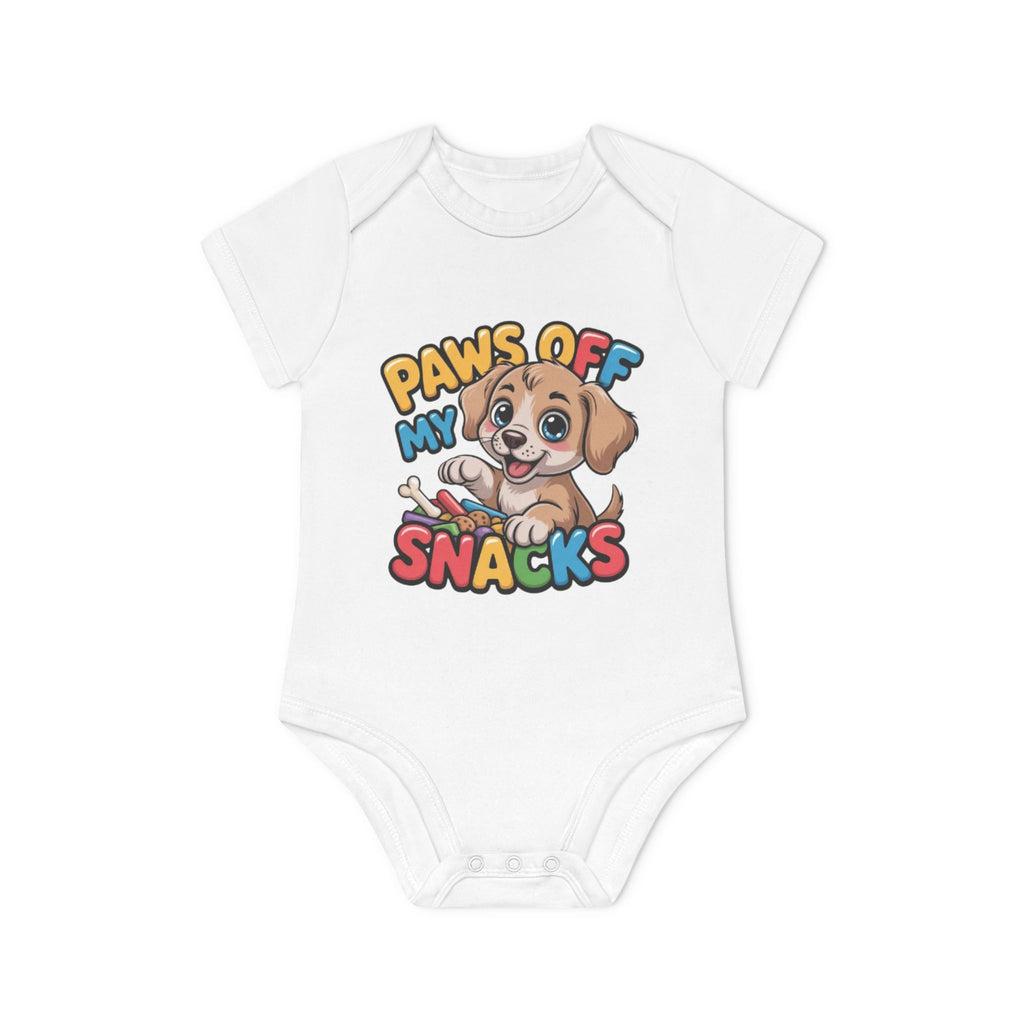 Baby Bodysuit — "Paws Off My Snacks" Cute Puppy Organic Short Sleeve Onesie
