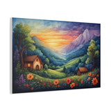 Sunset Valley Landscape Canvas Print — Cottage, Mountains & Wildflowers Matte Stretched thumbnail 15