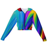 Abstract Art Women’s Chiffon Cropped Zip Jacket – Lightweight Air Layer Coat thumbnail 2