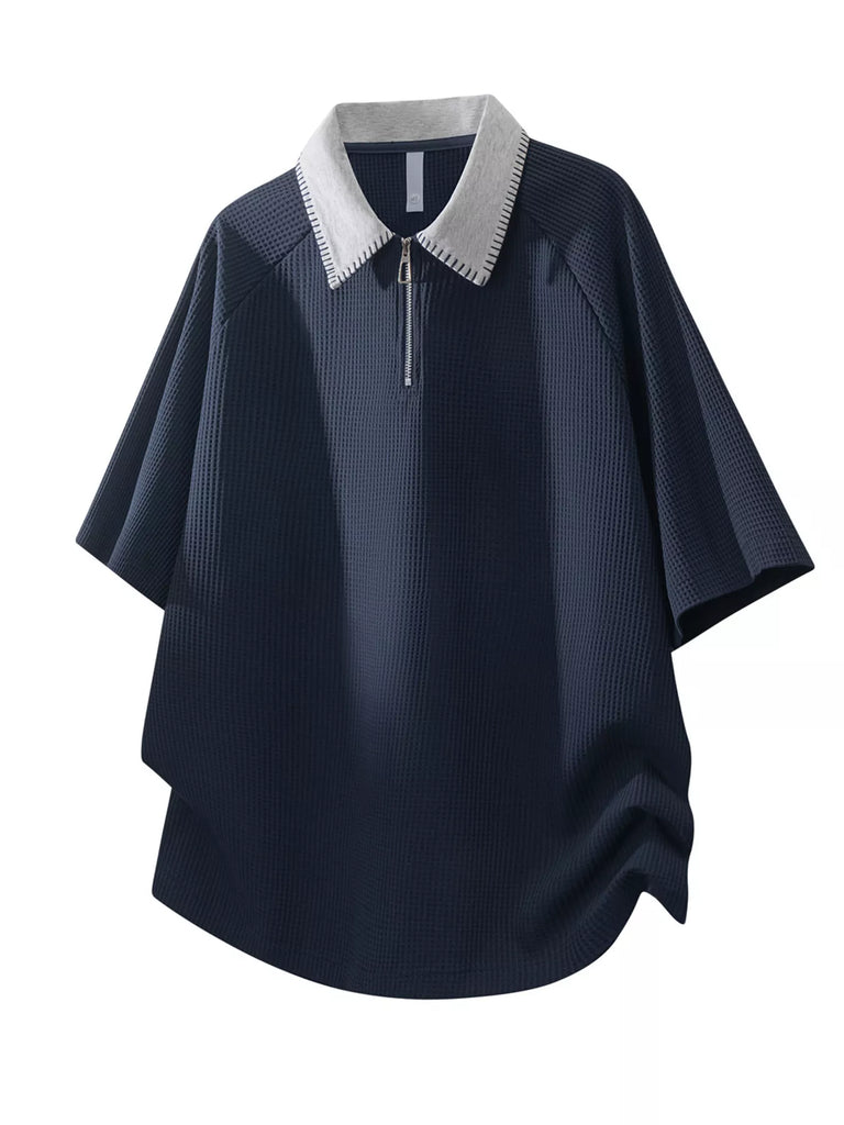 Men's Plus Size Casual Waffle Knit Half-Zip Polo