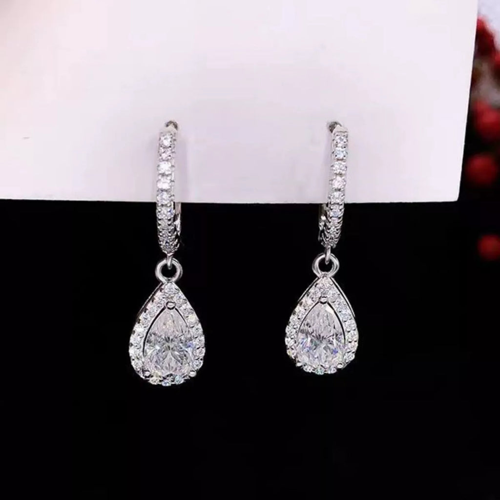 1 Carat 925 Sterling Silver Moissanite Hoop Teardrop Earrings