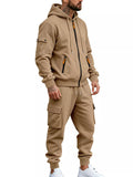 Men's Plus Size Casual Zip-Up Hoodie and Cargo Pants Set thumbnail 2