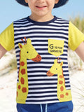 Children's Giraffe Embroidered Striped T-Shirt thumbnail 1